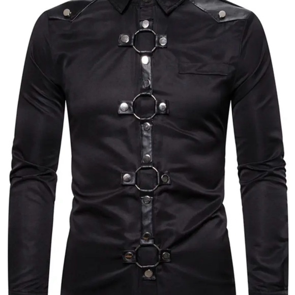 Men's Black Buckle Detail Shirt - Picture 4 of 6